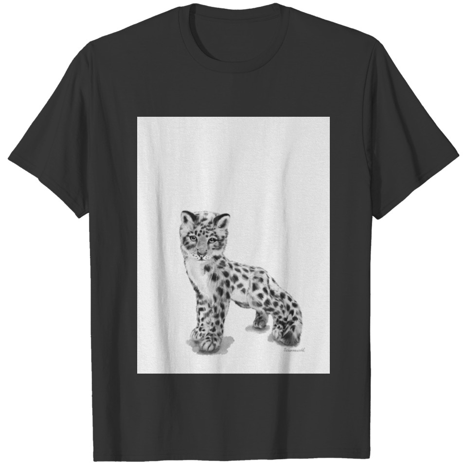 Snow leopard nursery print black and white T-shirt