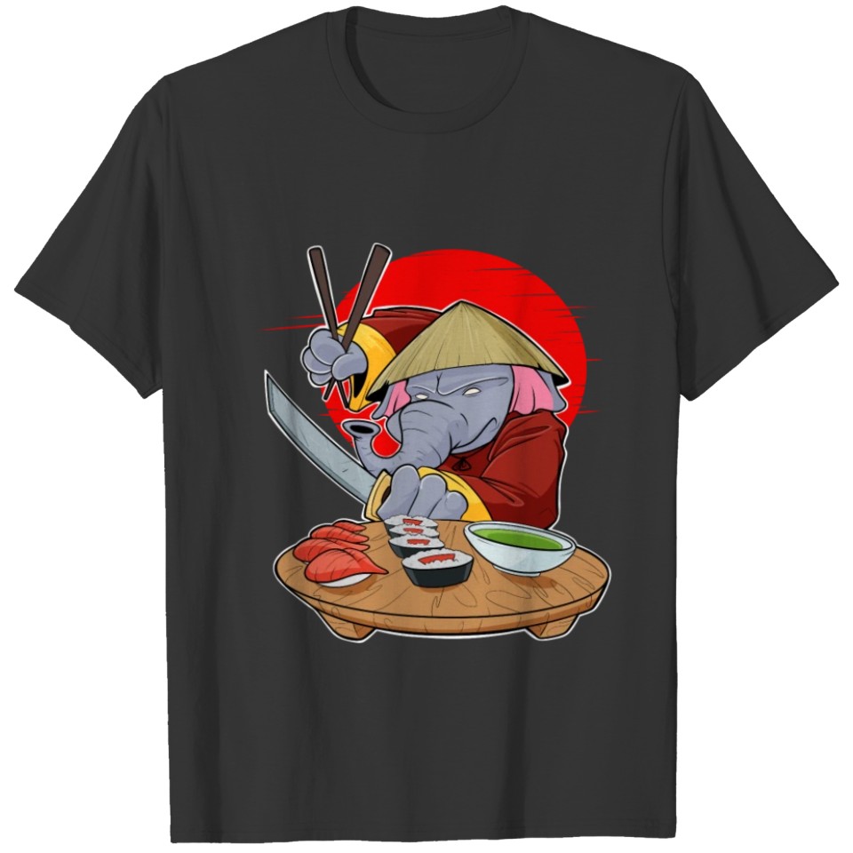 Samurai Sushi Elephant Japanese Food I Maki Lover T-shirt