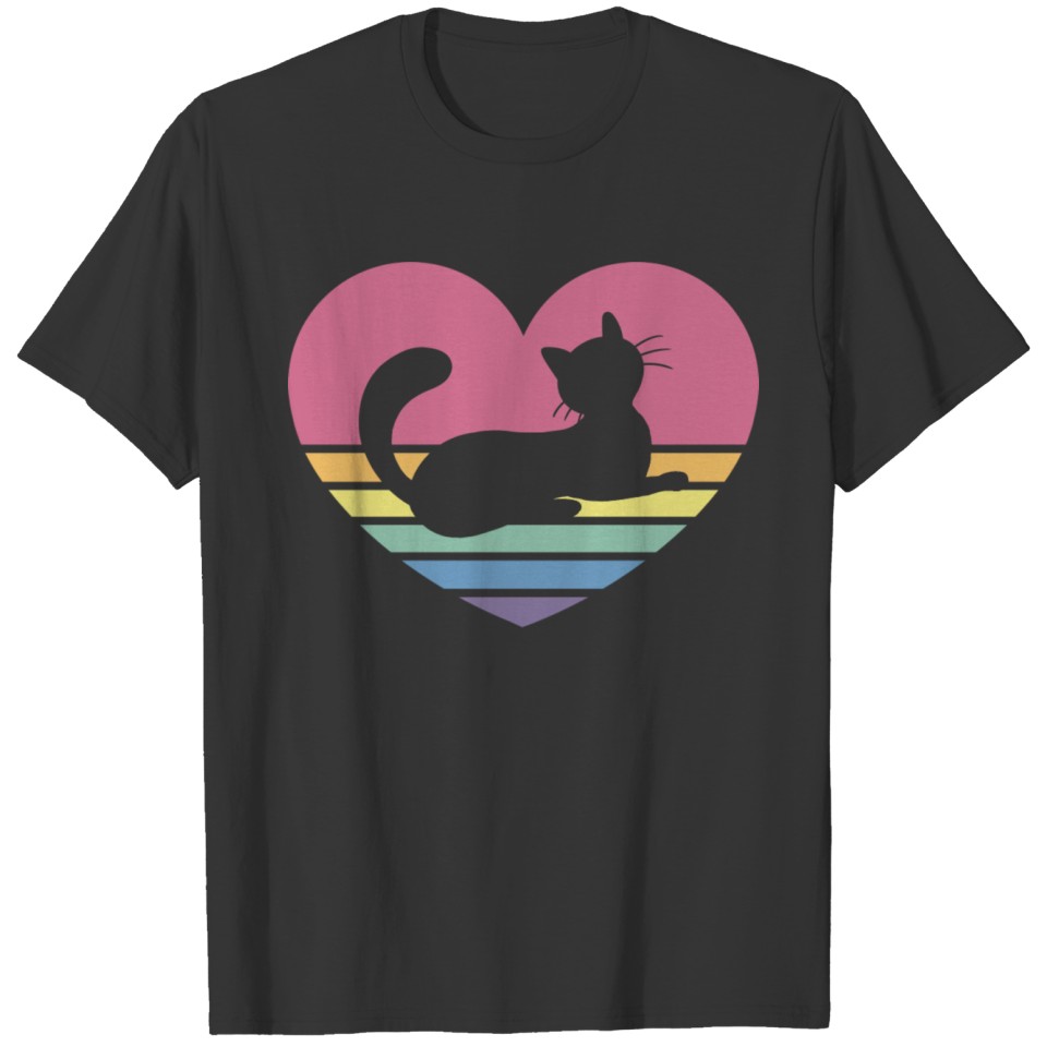 Vintage Sunset Rainbow Heart Cat T-shirt