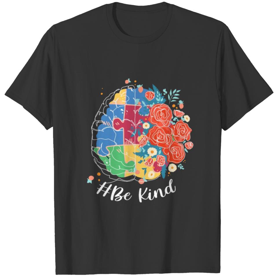 Be Kind Floral Brain Art Puzzle Pieces Autism T-shirt