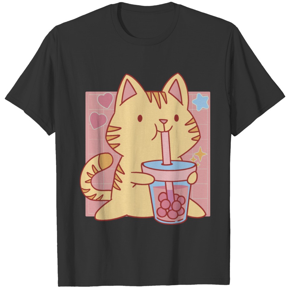 Boba tea cat cartoon T-shirt