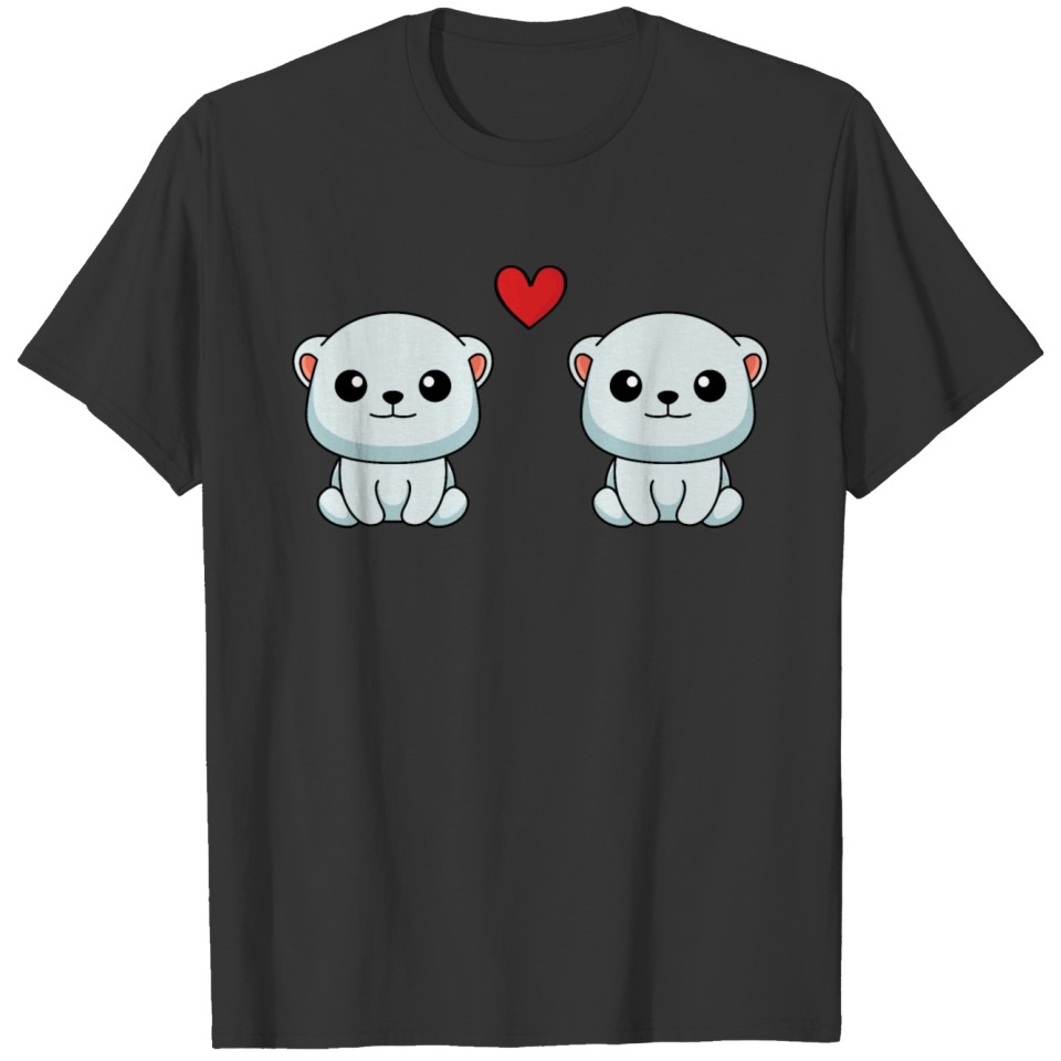 Polar bear cartoon couple love T-shirt