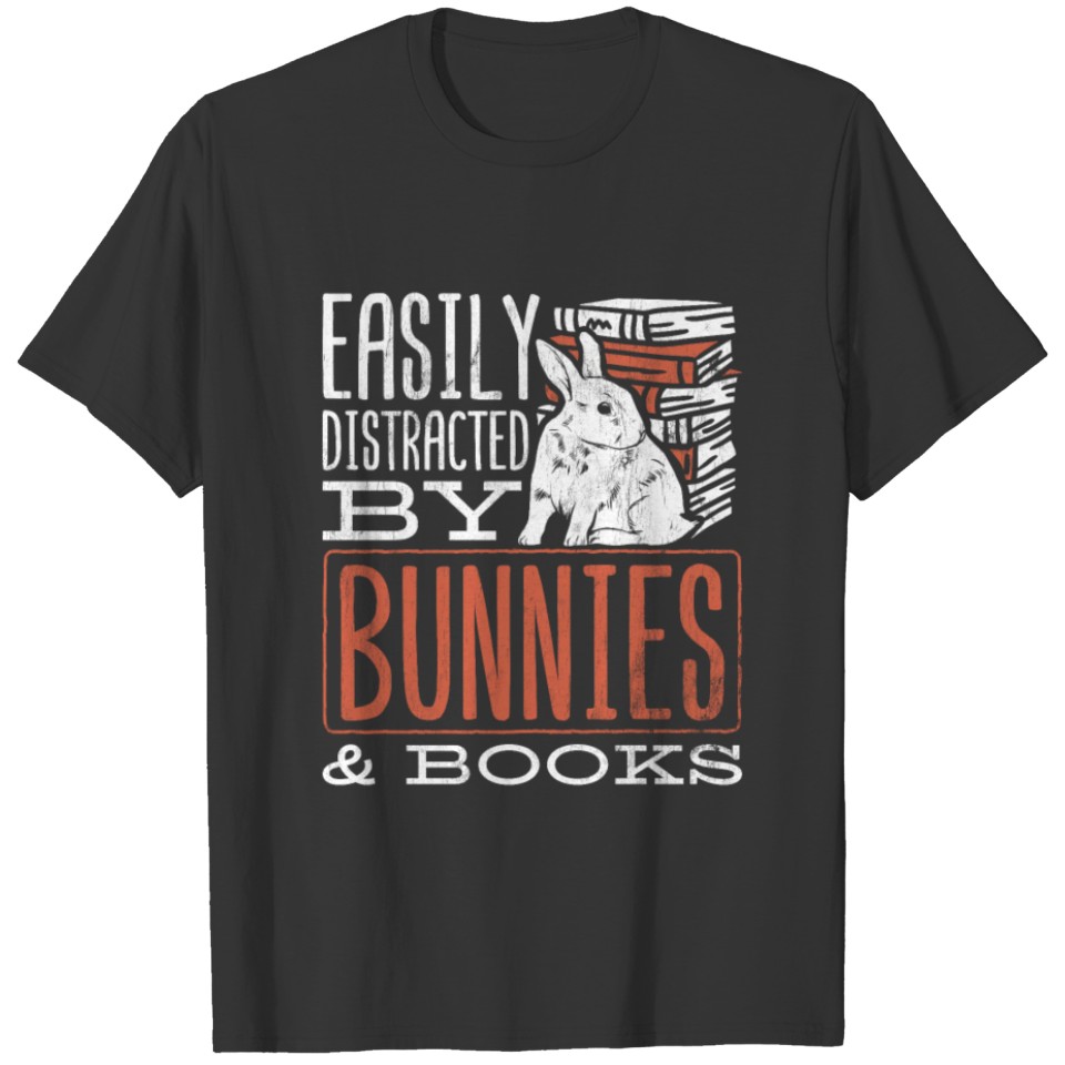 Cute Rabbit Lovers Distracted By Books And Bunny T-shirt