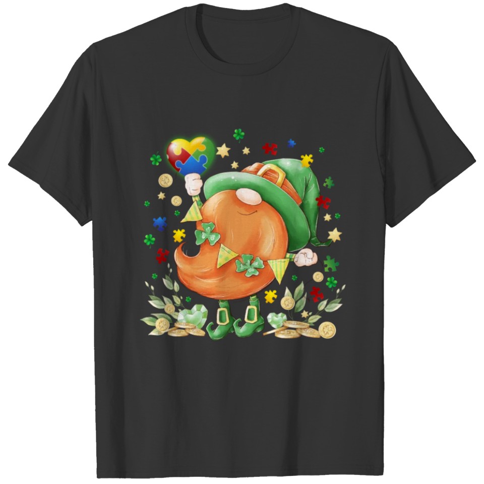 Gnome Irish Autism Puzzles Happy Patrick's Day T-shirt