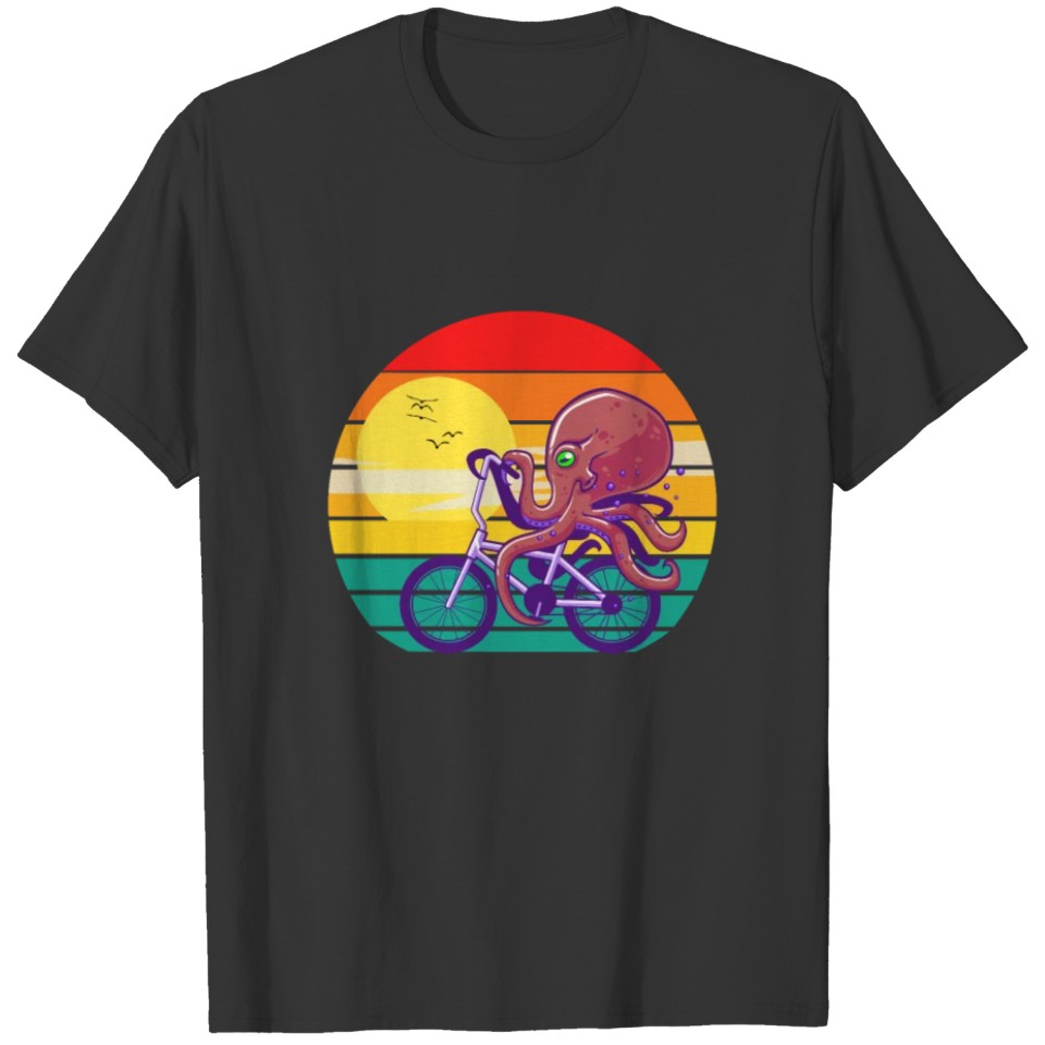 Bicycle Riding Octopus Funny Kraken Biking T-shirt
