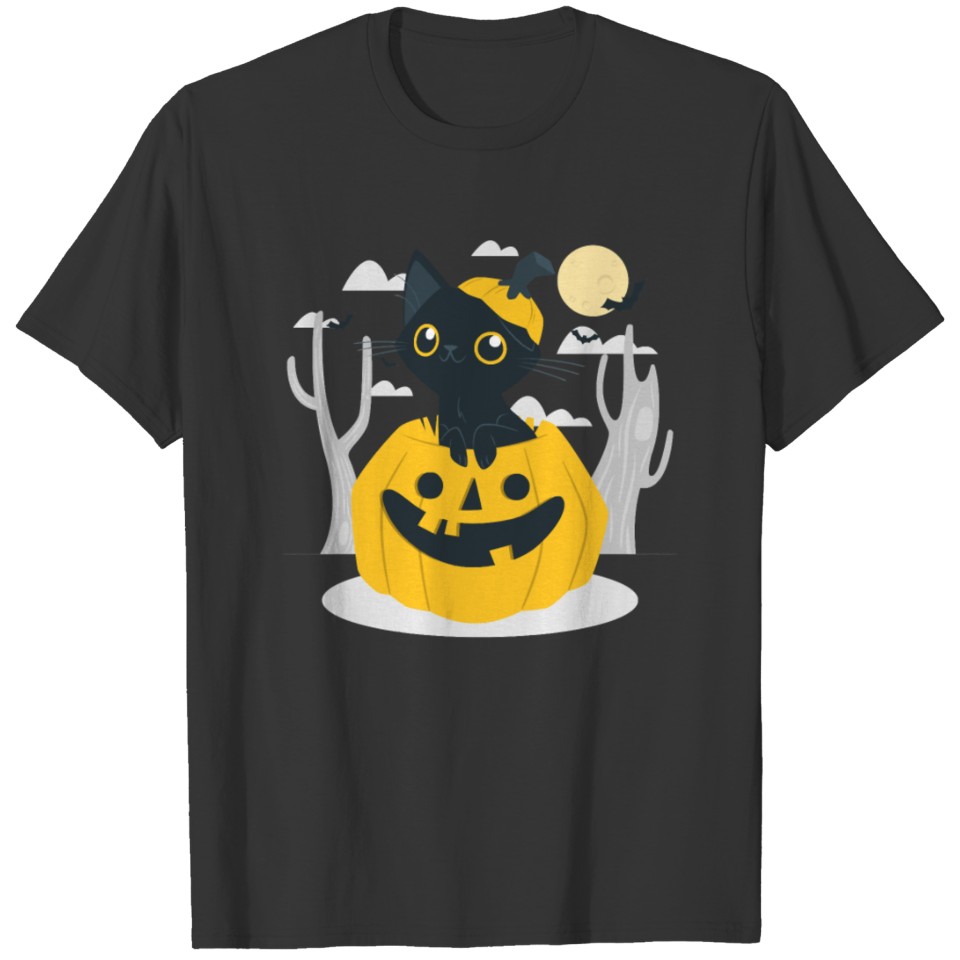 Black Cat Kitty Halloween boo ghost new year cat K T-shirt