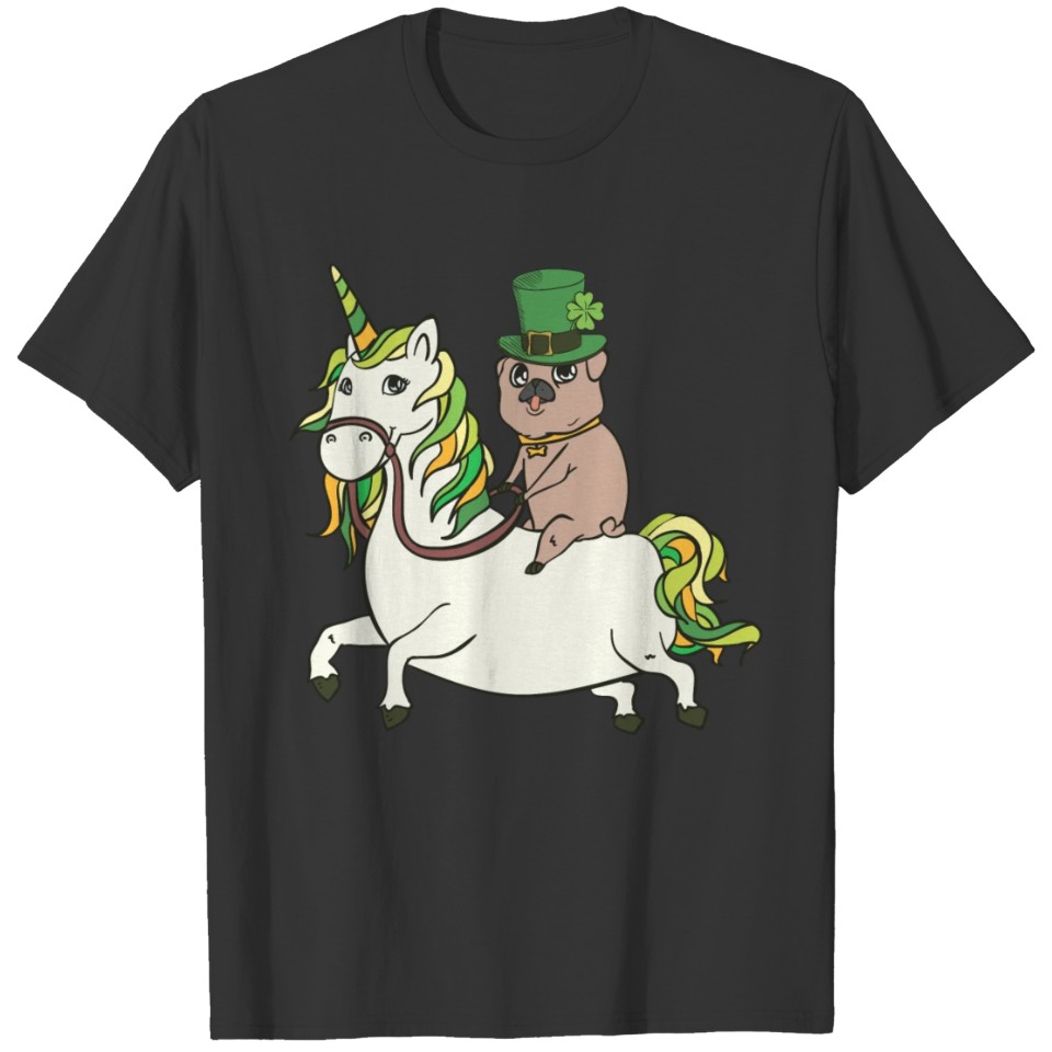 St. Patrick's Day pug rides unicorn Irish kid T Shirts