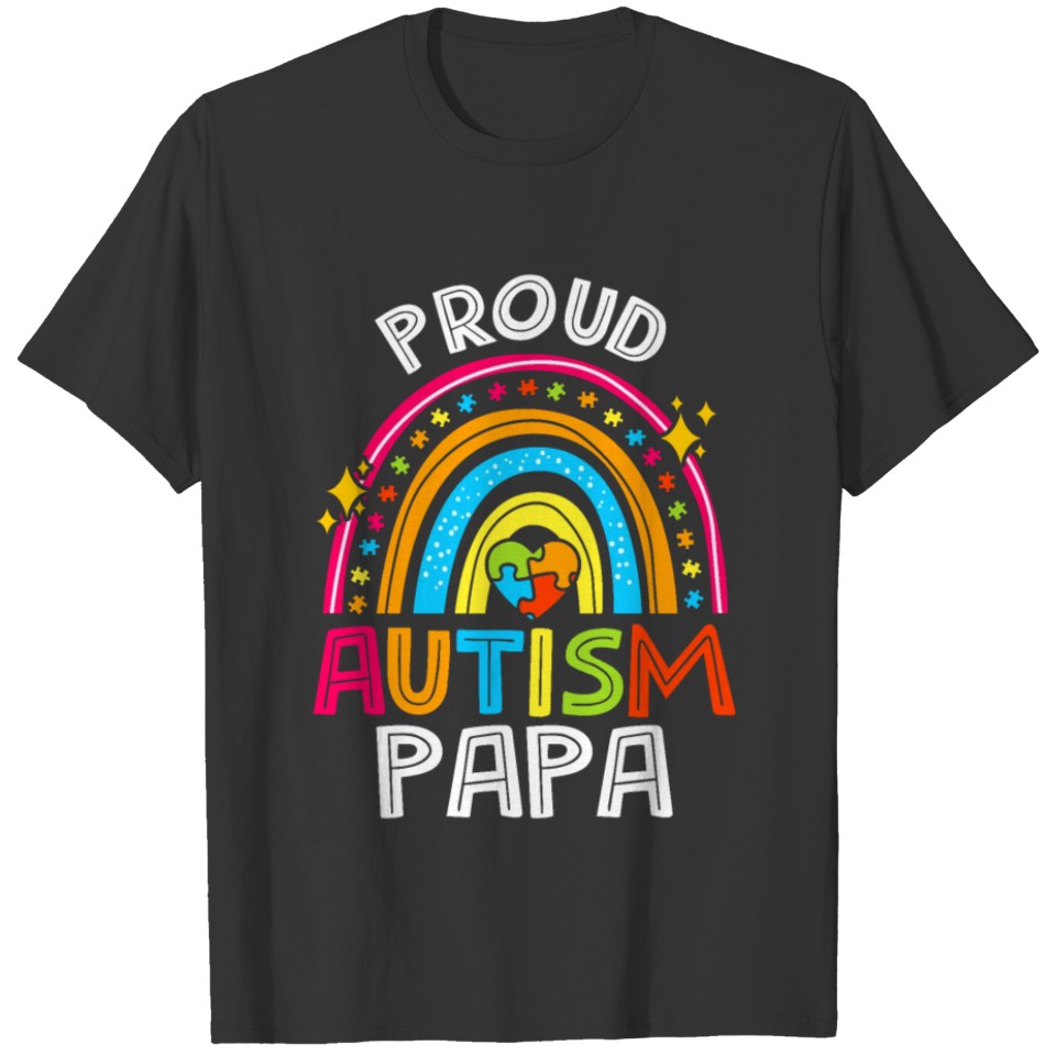 Proud Autism Papa Awareness Funny Rainbow Puzzle T-shirt