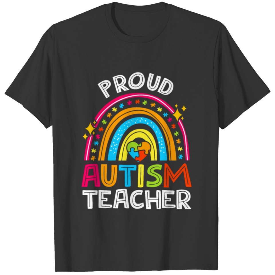 Proud Autism Teacher Awareness Rainbow Puzzle T-shirt