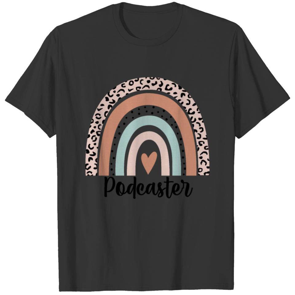 Podcaster Rainbow Leopard Funny Podcaster Gift T-shirt