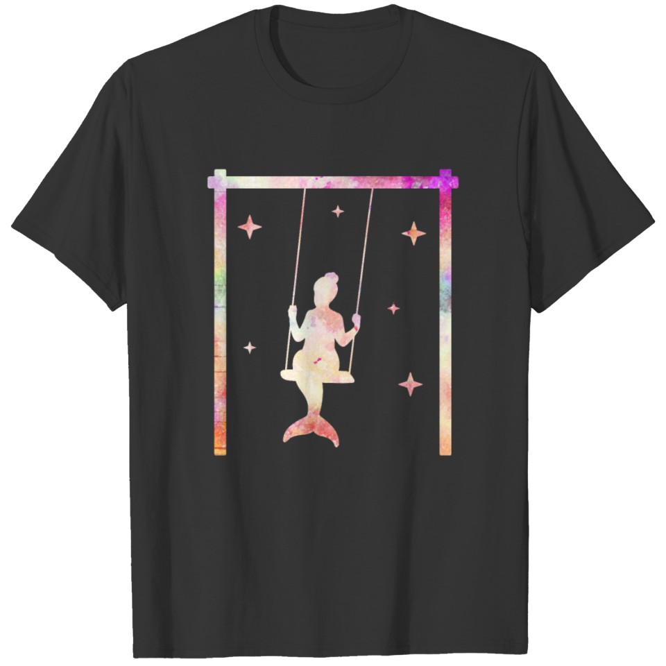 Mermaid Watercolor Print Gift Women Girls T-shirt