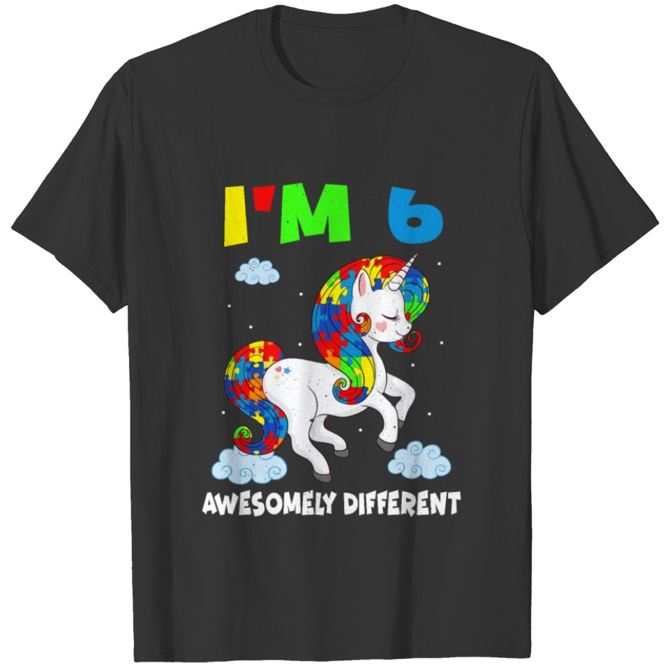 Age 6 Unicorn Born Birth Puzzle Autism Awareness T-shirt