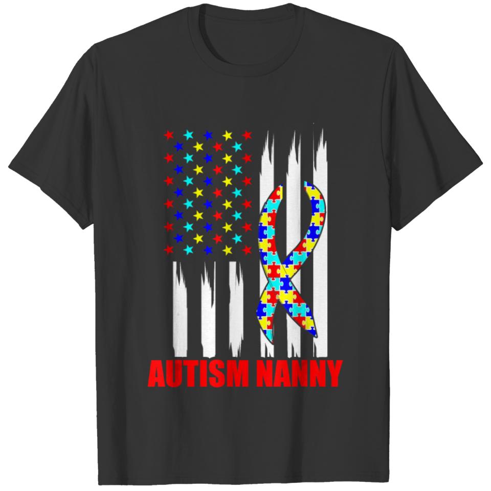 Autism Nanny Flags Puzzle Autistic Awareness Month T-shirt