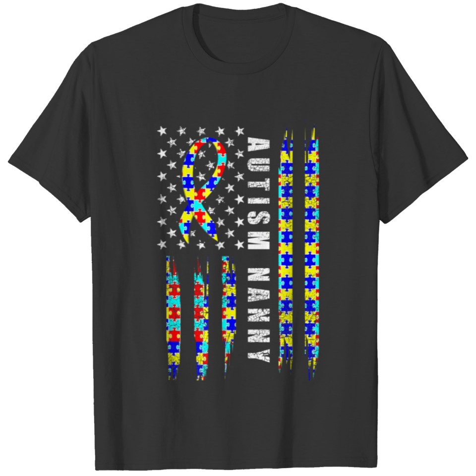 Autism Nanny Puzzle Flag Autistic Awareness Month T-shirt