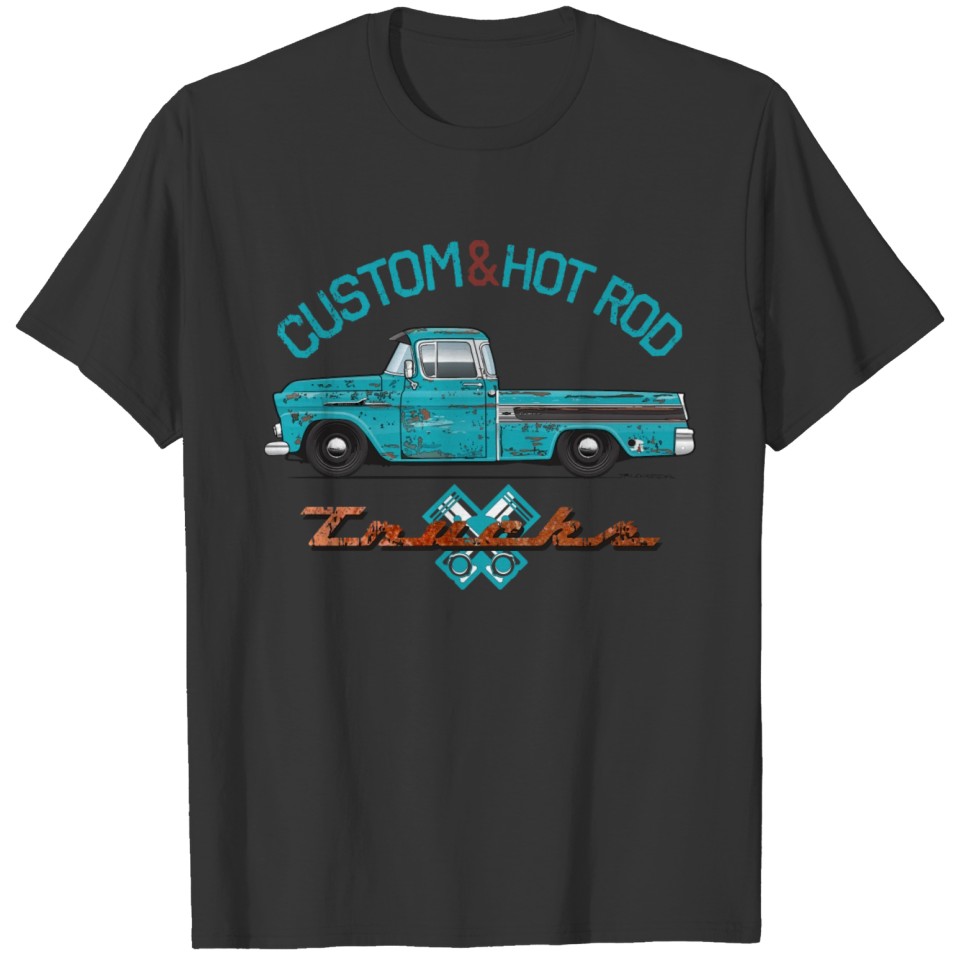 Custom and Hot Rod Tartan Turquoise T-shirt