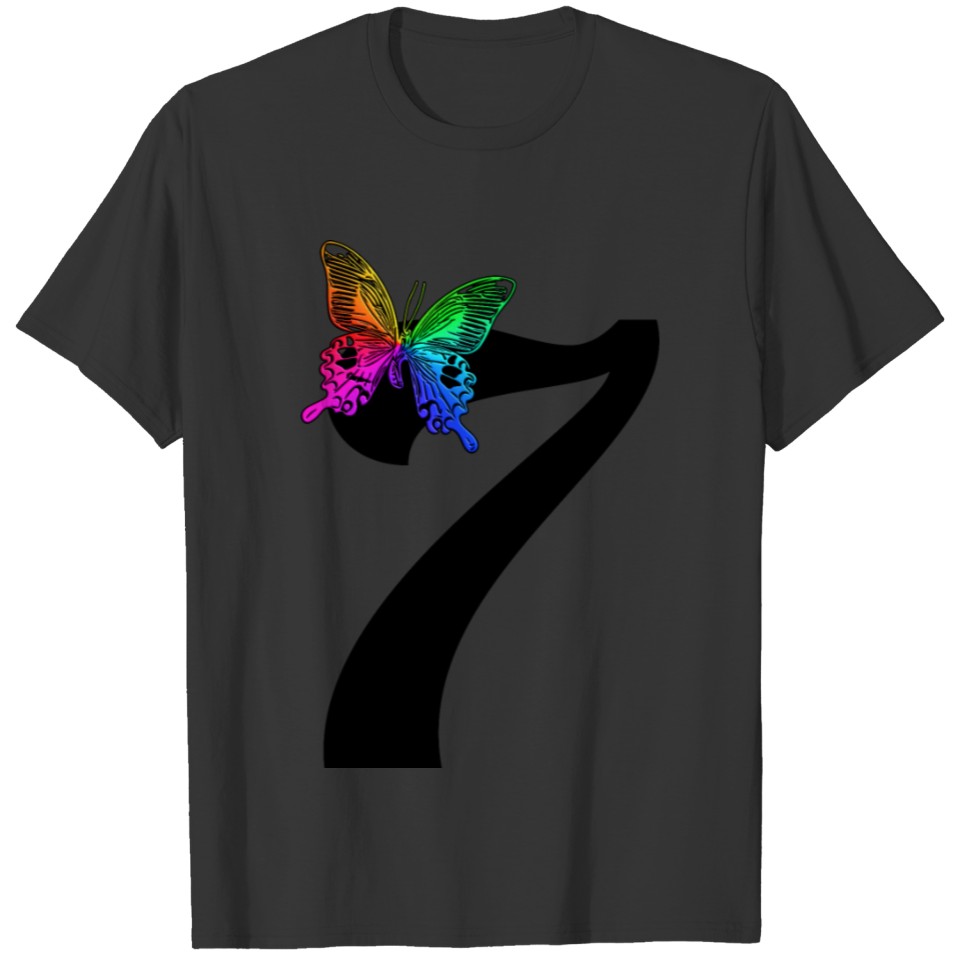 7 Birthday Girl 7 Years Colorful Butterfly T-shirt