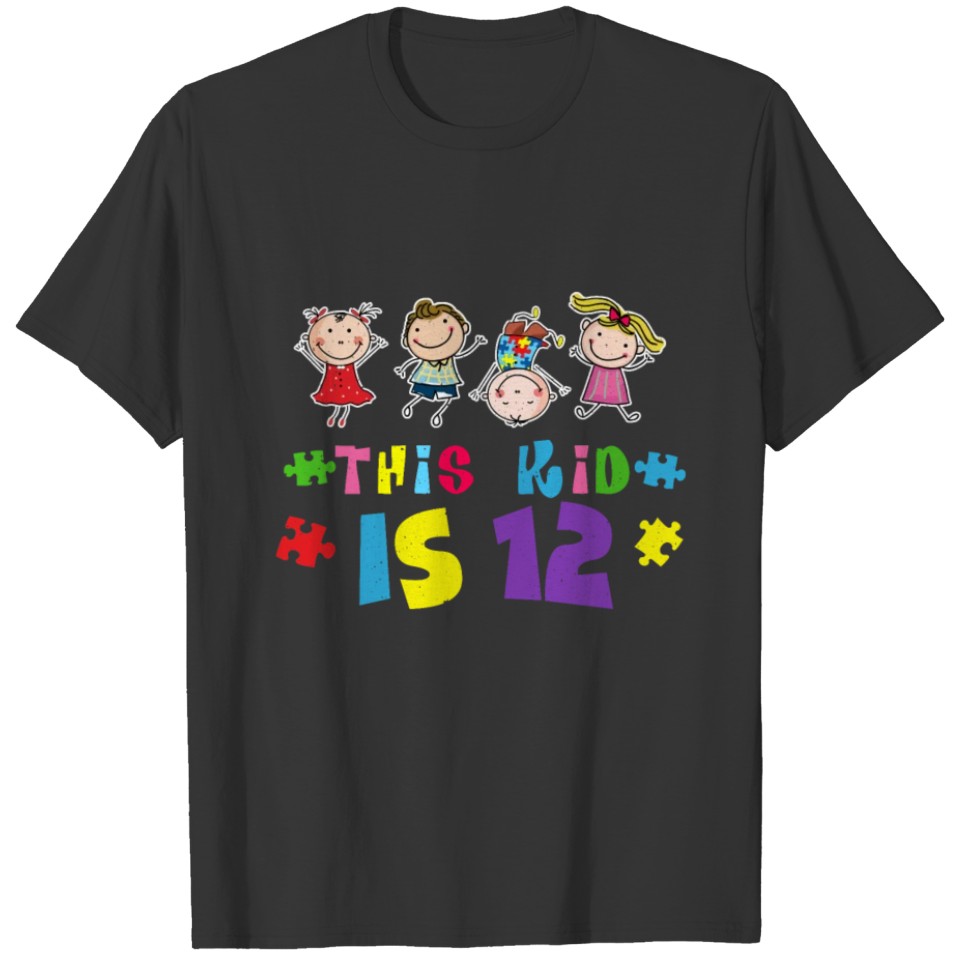 Cute Age 12 Born Birth Puzzle Autism Awareness T-shirt