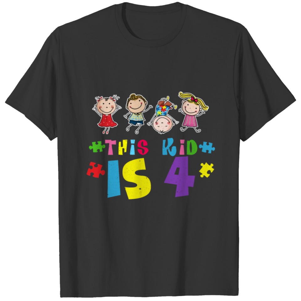 Cute Age 4 Born Birth Puzzle Autism Awareness T-shirt