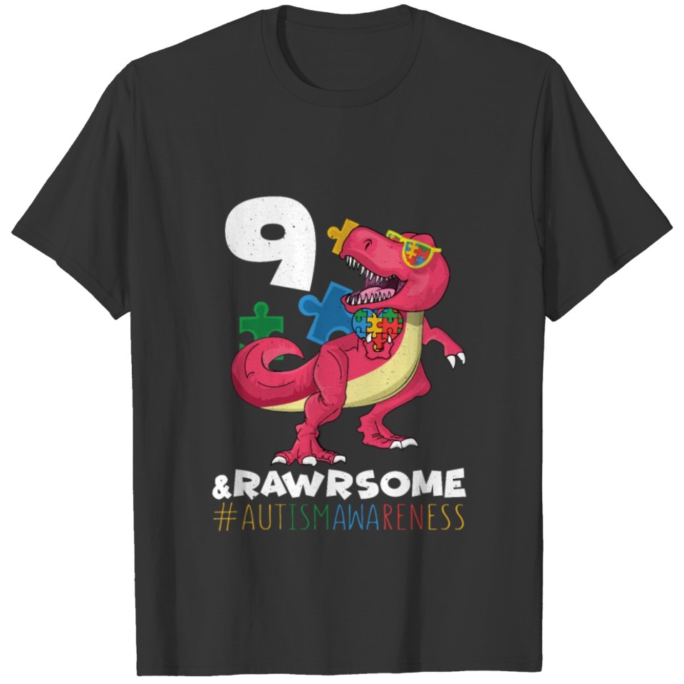 Age 9 Dinosaur Born Birth Puzzle Autism Awareness T-shirt