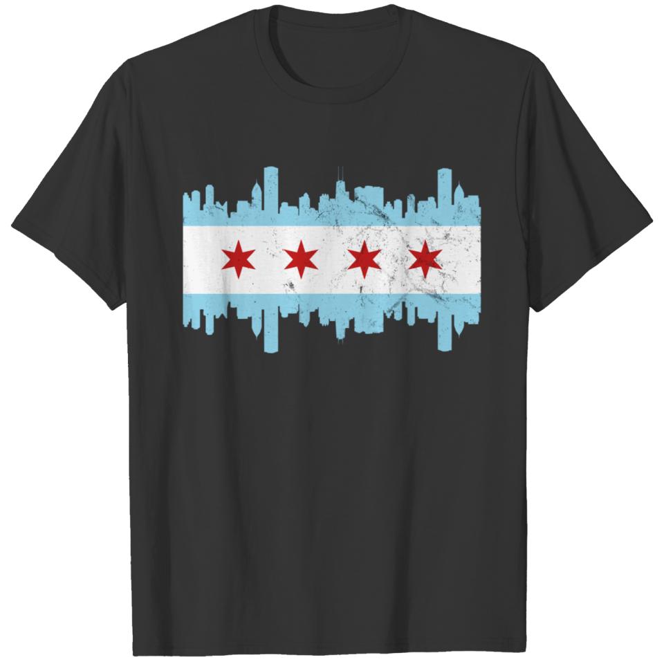 Chicago Flag Distressed Vintage Downtown Skyline I T-shirt