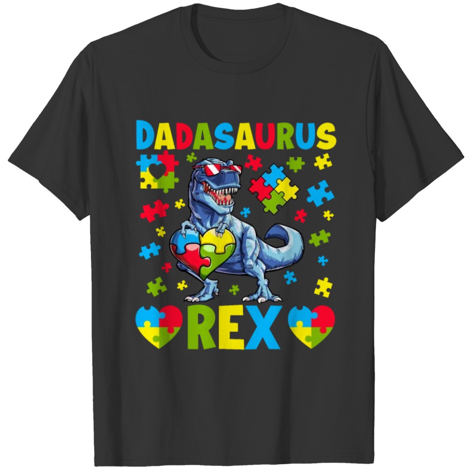 Funny Dadasaurus Autism Awareness Day Dinosaur Dad T-shirt