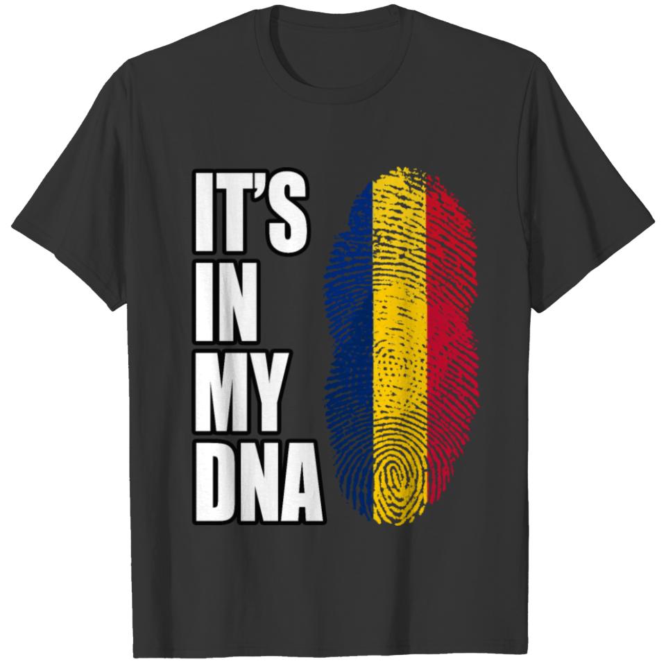 Romanian And Chadian Vintage Heritage DNA Flag T-shirt