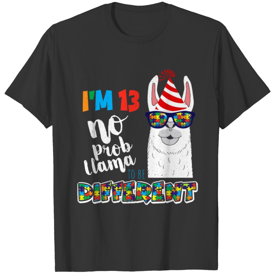 Age 13 Llama Born Birth Puzzle Autism Awareness T-shirt