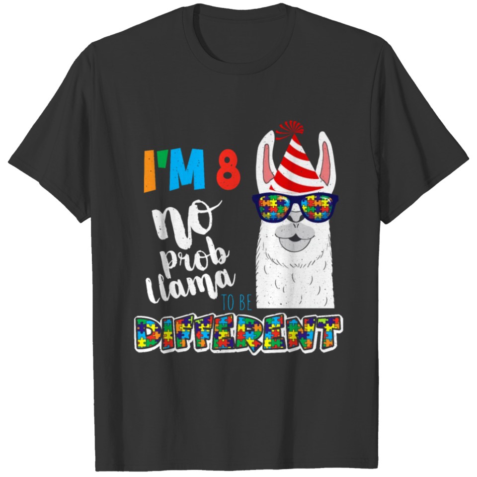 Age 8 Llama Born Birth Puzzle Autism Awareness T-shirt