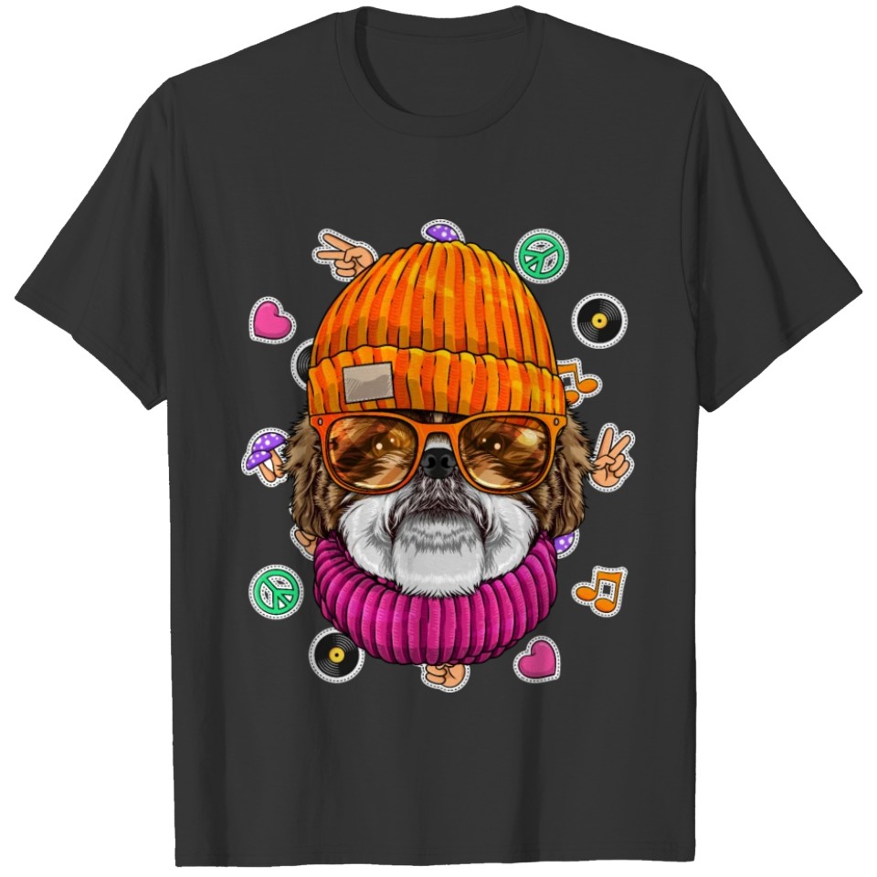 Hipster Shih Tzu Geek Nerd Glasses Dog Love Peace T-shirt