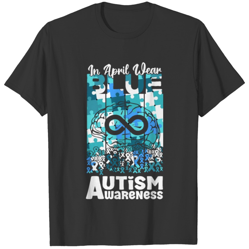 In April We Wear Blue Autism Awareness Puzzle T-shirt
