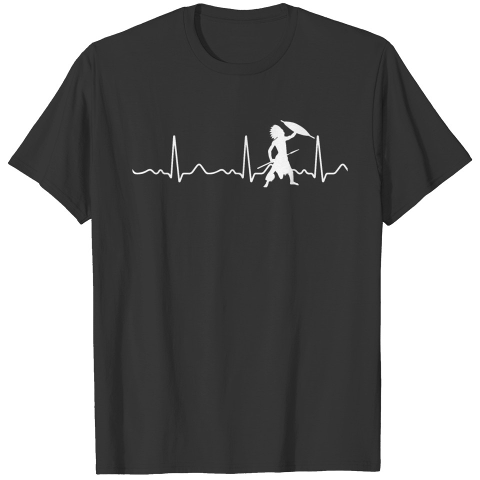 Indian with shield and spear - heartbeat, pulse, T-shirt