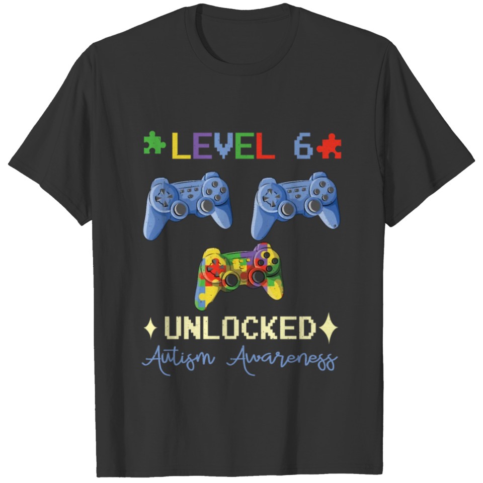 Gamer Age 6 Born Birth Puzzle Autism Awareness T-shirt