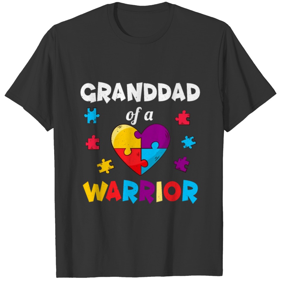 Granddad Puzzle Warrior Heart Autism Awareness T-shirt