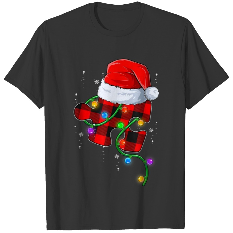 Autism Awareness Puzzle Christmas Light T Shirt T-shirt