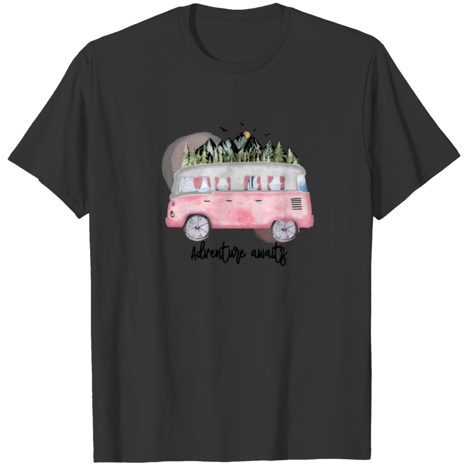 CampingLife Pink Trailer Graphic Adventure T Shirts