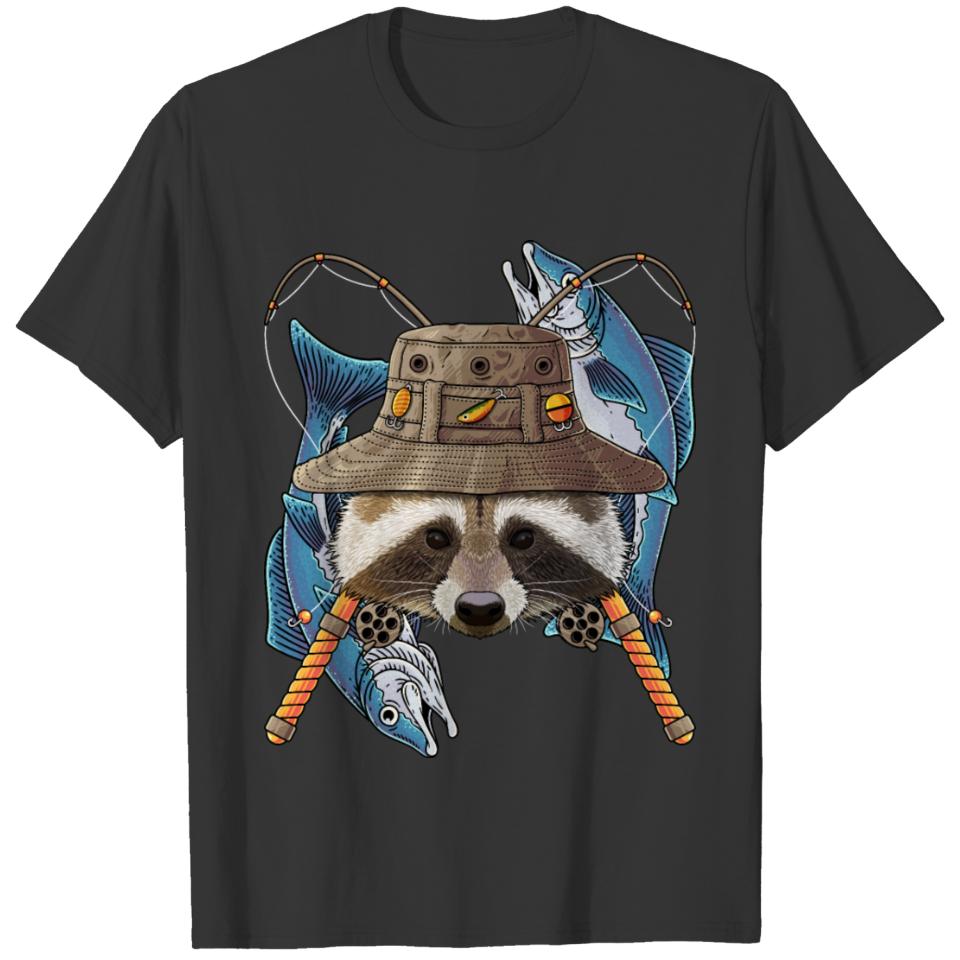 Fishing Raccoon Outdoor Fisherman Animal Cute Fly T-shirt