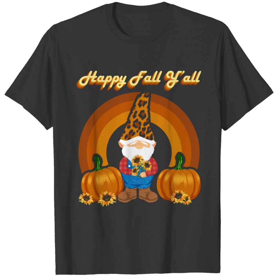 Happy Fall Y'all Autumn Gnomes Dwarf Fall Pumpkin T-shirt