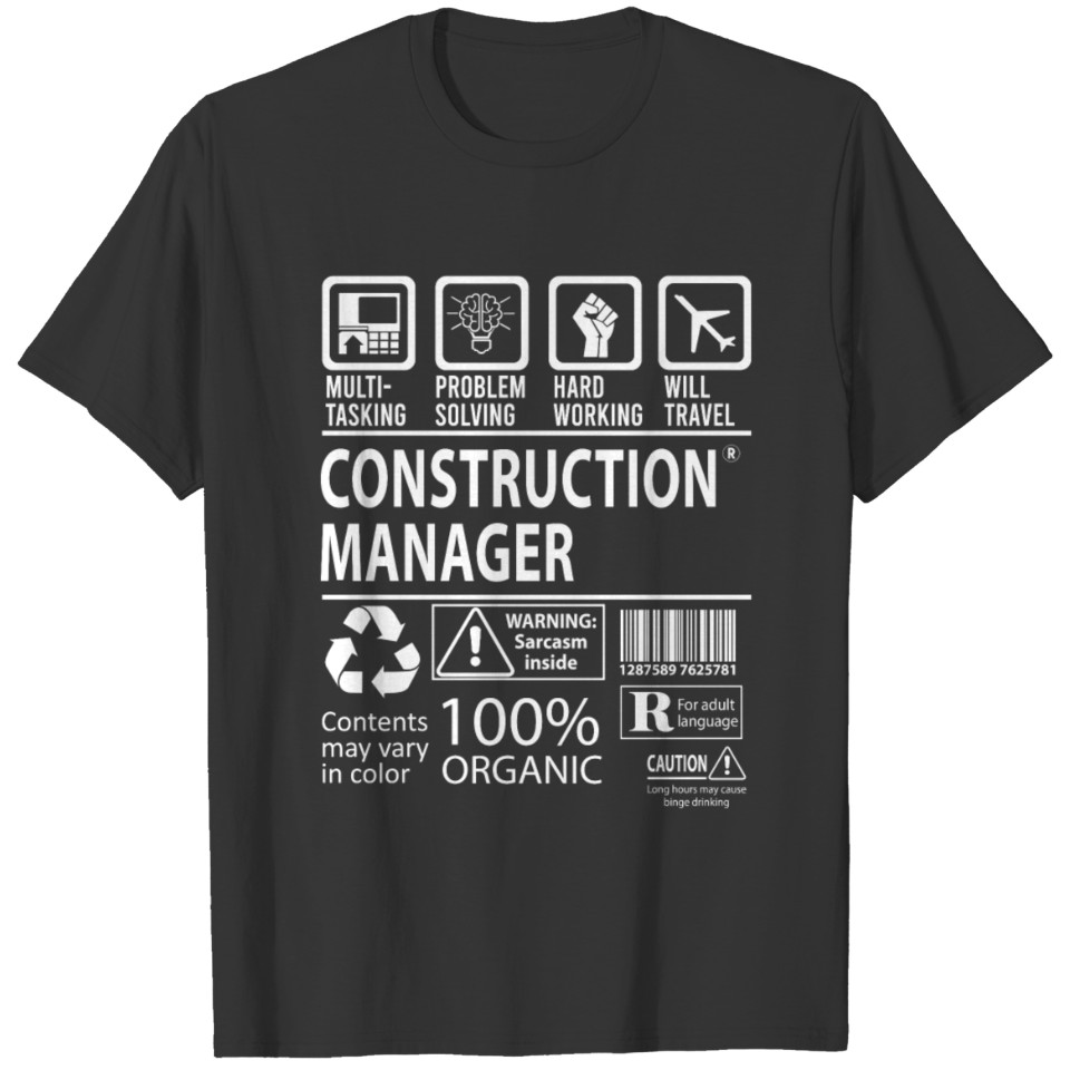 Construction Manager T Shirt - Multitasking Job Gi T-shirt