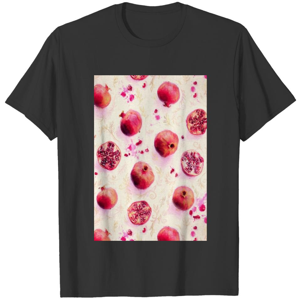 Painted Pomegranates with Gold Leaf Pattern T-shirt