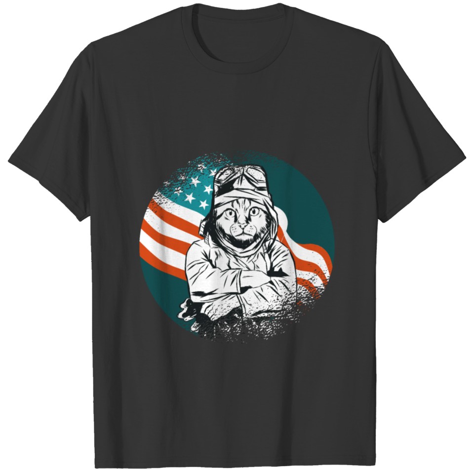 American Pilot Cat With Us FLag Cat pilot lovers T-shirt