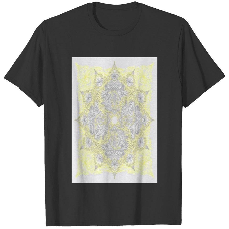 Sunny Doodle Mandala in Yellow Grey T Shirts