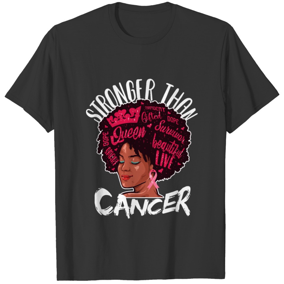Pink Ribbon Black Women Stronger Breast Cancer T-shirt