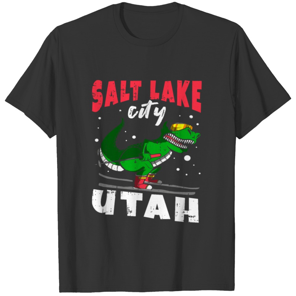 Salt Lake City Utah USA Dinosaur Skiing Skier T-shirt