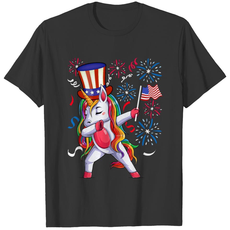 Dabbing Unicorn Girls 4th of July Women USA T-shirt