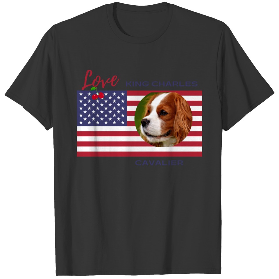 King Charles Cavalier American heart flag T-shirt