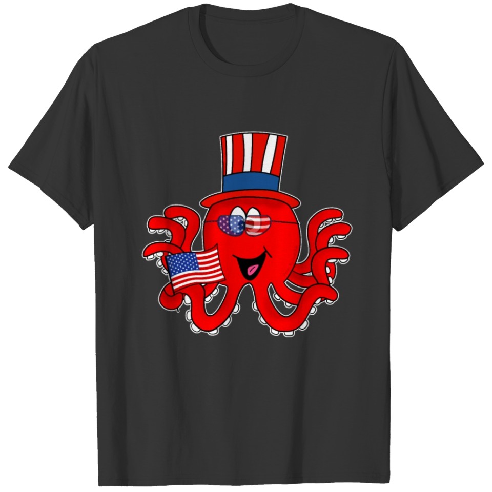 4th July Octopus American Flag USA T-shirt
