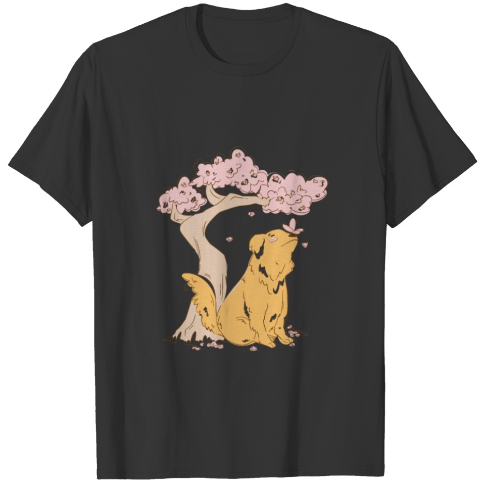 Dog With Sakura Tree T Shirts
