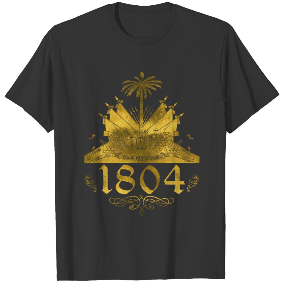 Haitian T 1804 Gold Haiti Flag Emblem T-shirt