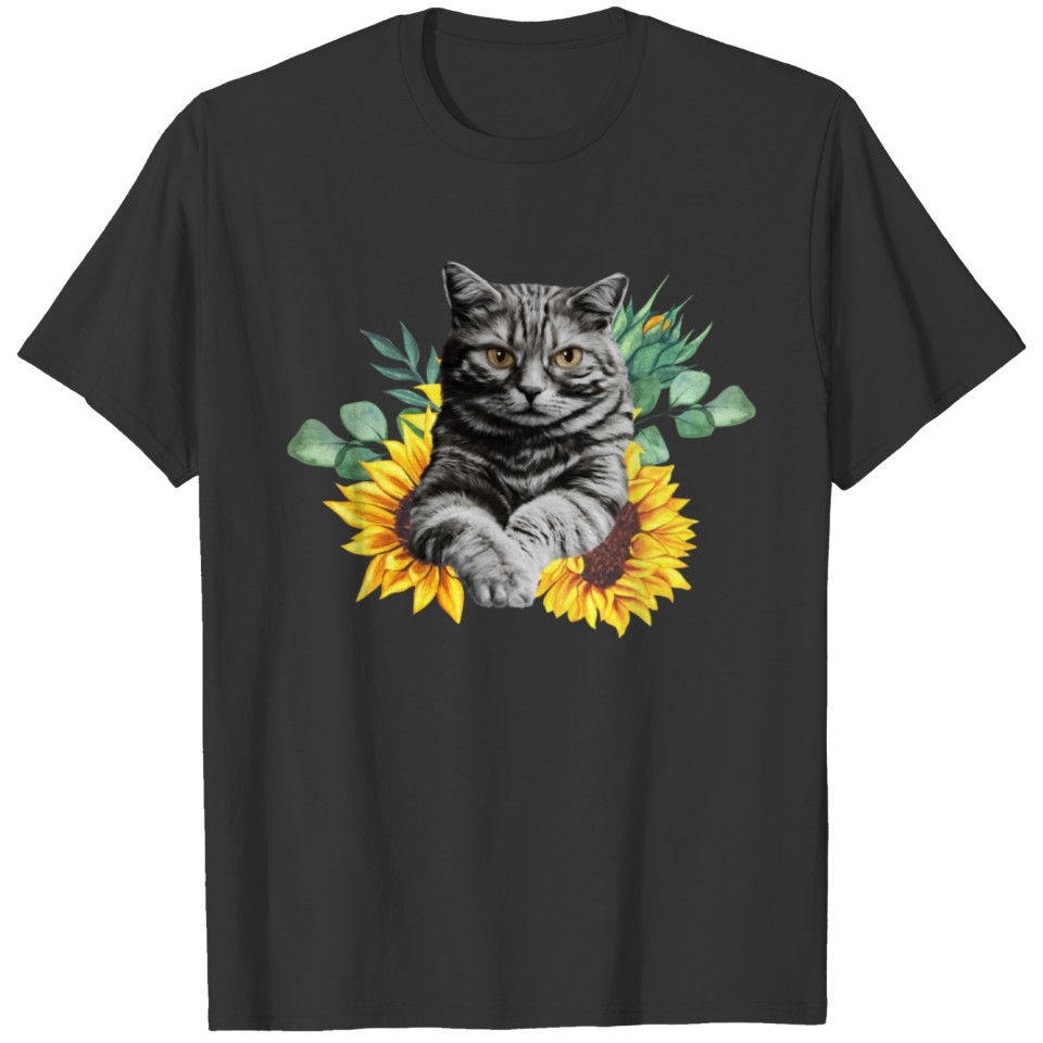 Black Cat With SunFlowers, Gifts For Kitten Lovers T Shirts