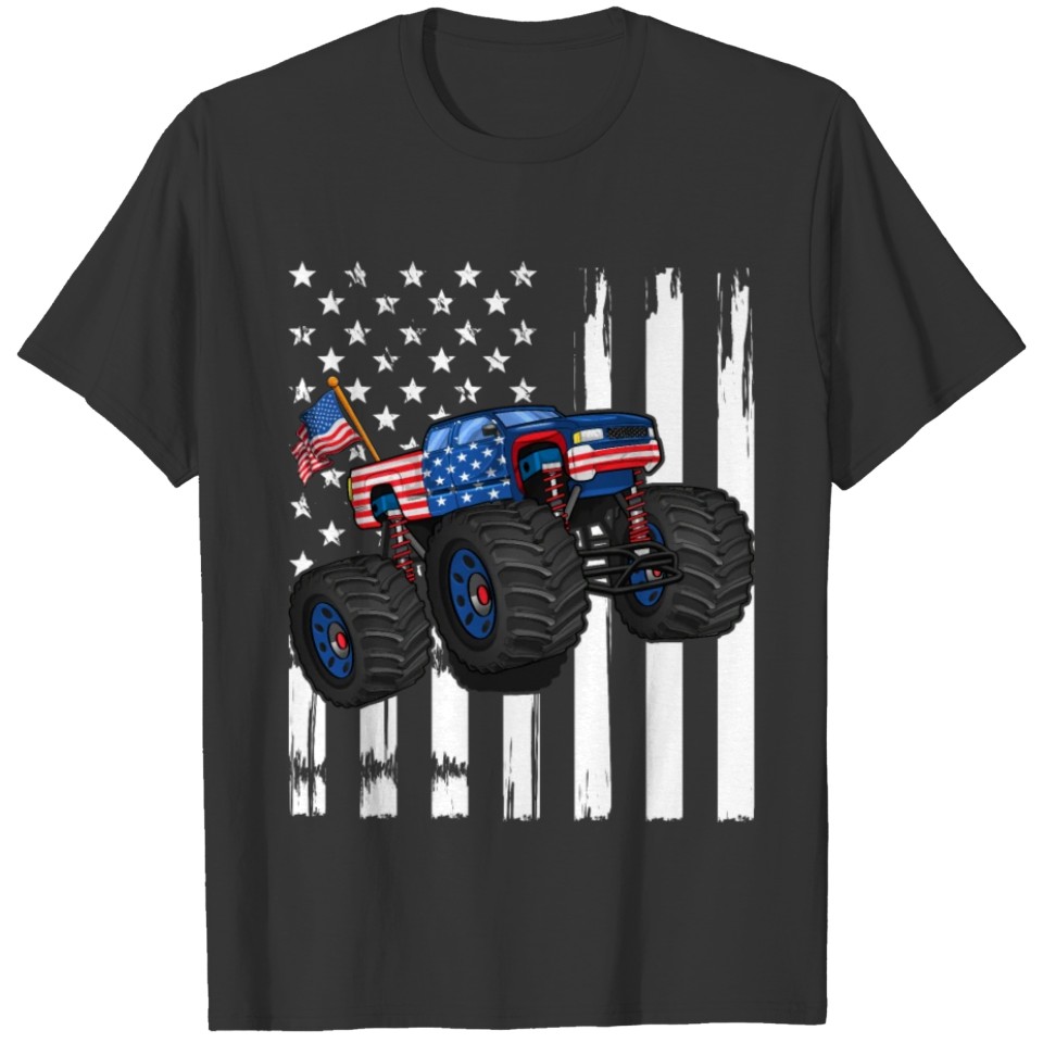 Monster Truck USA Flag Merica Patriotic Boys Men 4 T Shirts